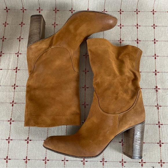Free People “Dakota” Premium Suede Slouch Mid Calf Heeled Boots 40 US 10 Booties - Picture 7 of 11